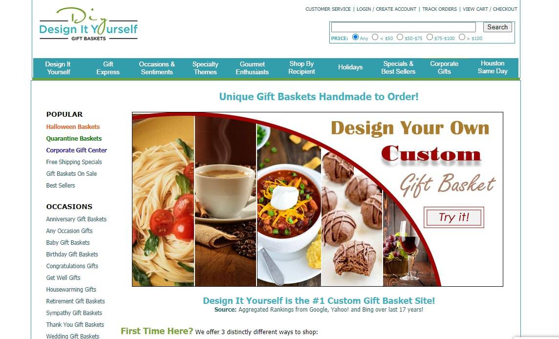 Design It Yourself Gift Baskets' Homepage